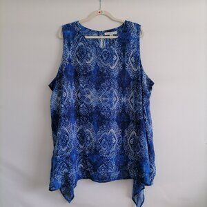 Fever Womens Blue Asymmetric Sheer Chiffon Sleeveless Tunic Top Plus Size 3X